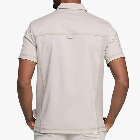 Cherokee Men's Polo Scrub Top, Modern Sporty V-Neck with Breathable Mesh… - Picture 3 of 6